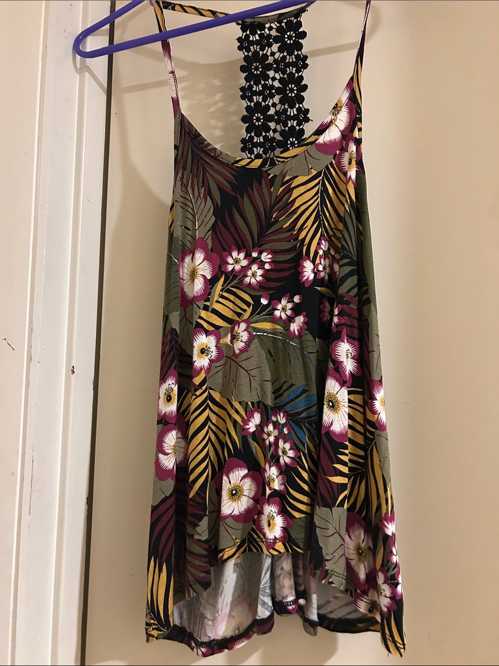 Cape Juby Olive Floral Tank Top with Pink and Mustard Accents